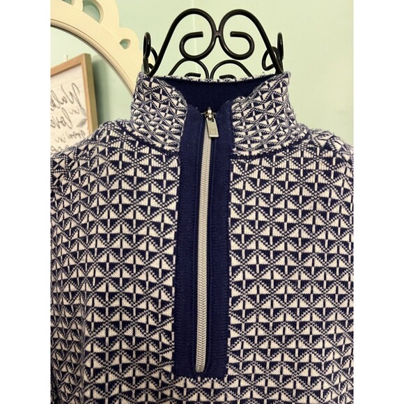 NEVE Womens Large Poly Wool Blend Nordic Fair Isle 1/4 Zip Pullover Sweater - Picture 4 of 7